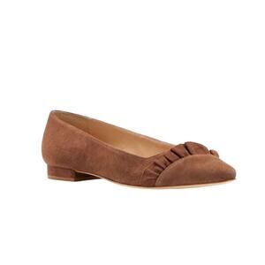 TALBOTS Pleated Ballet Shoe Women 7.5M Tan Suede Office Everyday Romantic Retro